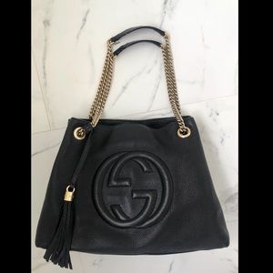 Gucci Disco Chain Strap Tote Black Pebble Leather